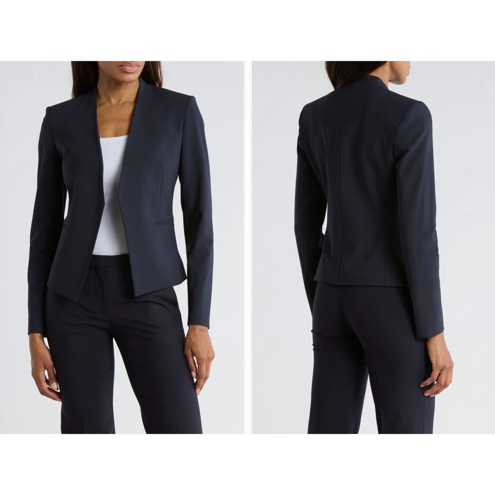 Theory Lanai Contour Open Front Stretch Wool Blazer Navy Blue Size 0 Office